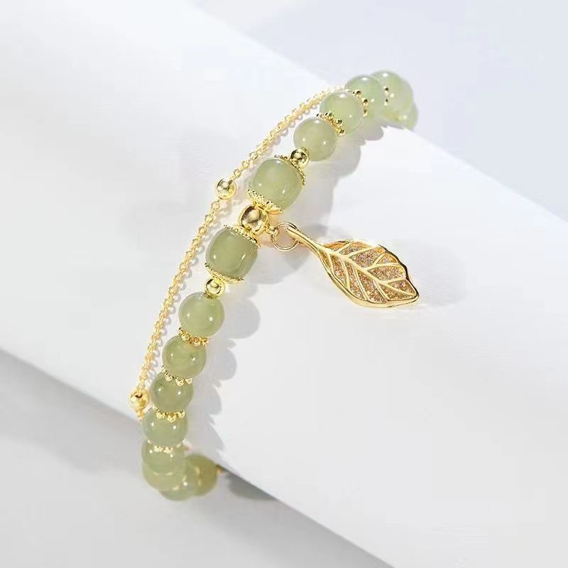 VENTFILLE Gold Color For Women's Hetian 2025 Jade new Bracelet Leaves Double Layer Jewelry Girls Gifts Dropshipping