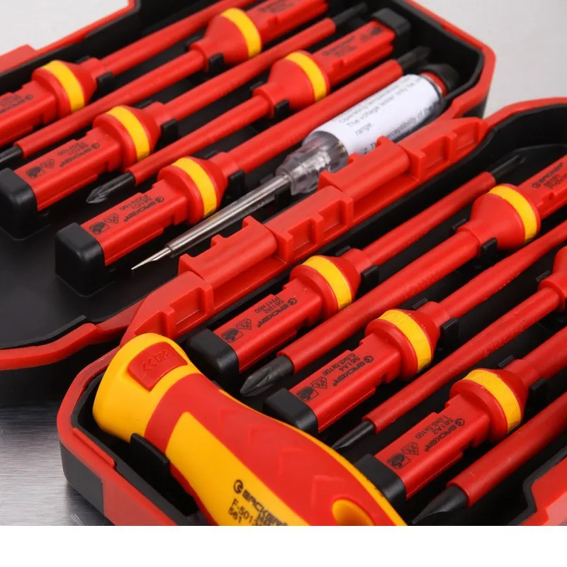 13Pcs VDE Magnetic Insulated Screwdriver Set 1000V Slotted Phillips Screw Driver Bits Kit With Tester Pen Electricians Hand Tool