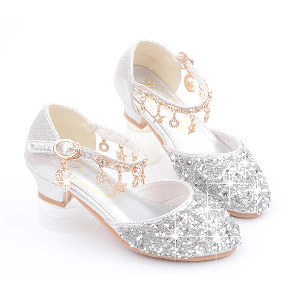 Christmas Childrens Sparkling Crystal High Heels Princess Party Shoes Carnival Childrens Girls Fairy Makeup Performance Shoes 241111