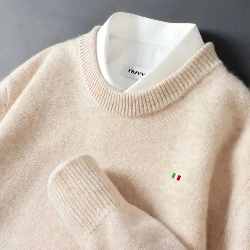 High Quality Wool sweater mens autumn and winter mink cashmere sweater solid color R-grain knitted skydiving oversized loose casual base T241111