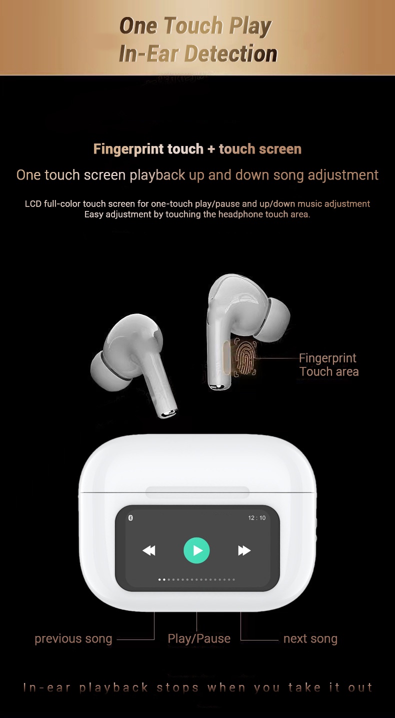 ANC Wireless Earphones Colorful LED Screen TWS Earbuds Touch Active Noise Cancelg Bluetooth Headphones Sports Headset