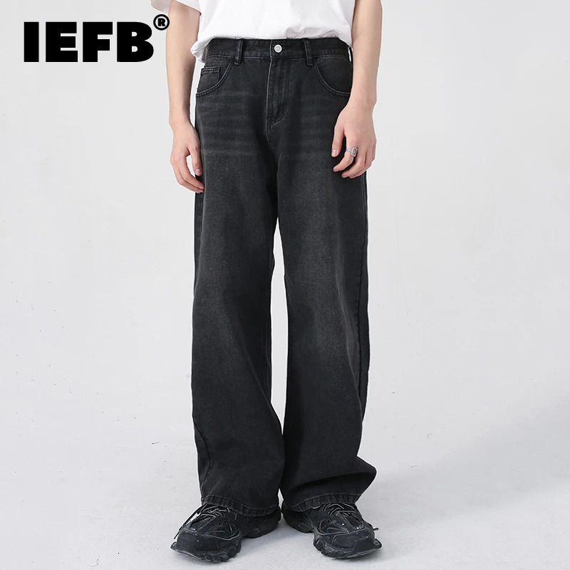 IEFB Mens Jeans Korean Personality Straight Wide Leg Pants Fashion Autumn Winter Vintage Male Trousers 9A5577 241111