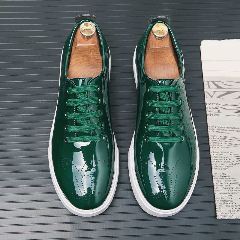 Autumn Spring High Quality Patent Casual Lace Up Sneakers Green Fashion Sole Designer Leather Shoes d6a7