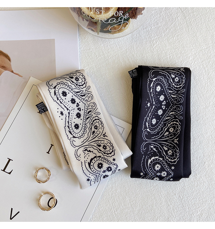 Scarves Black And White Scarf Love Cashew Nut Silk Headband Tie Bag Multi-functional Rectangular Ribbon For Men Women
