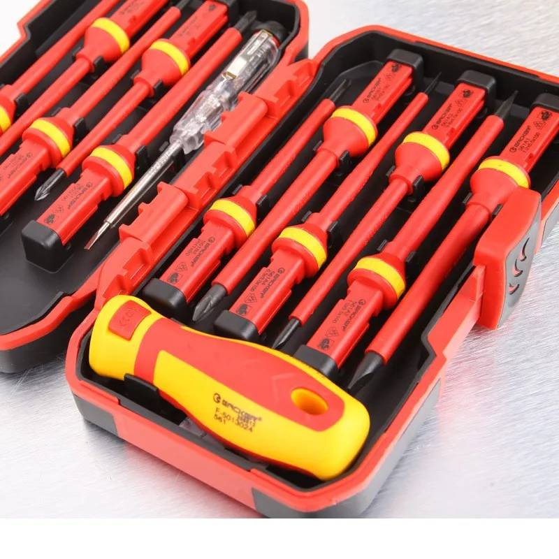 13Pcs VDE Magnetic Insulated Screwdriver Set 1000V Slotted Phillips Screw Driver Bits Kit With Tester Pen Electricians Hand Tool