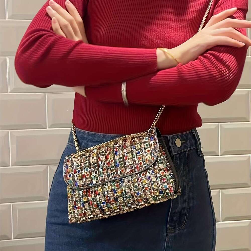 designer bag DHwanglijia Women's Fashion Evening Handbag, Elegant Style Rhie Embellishments Purse, Lightweight Bag For Banquet And Party Use