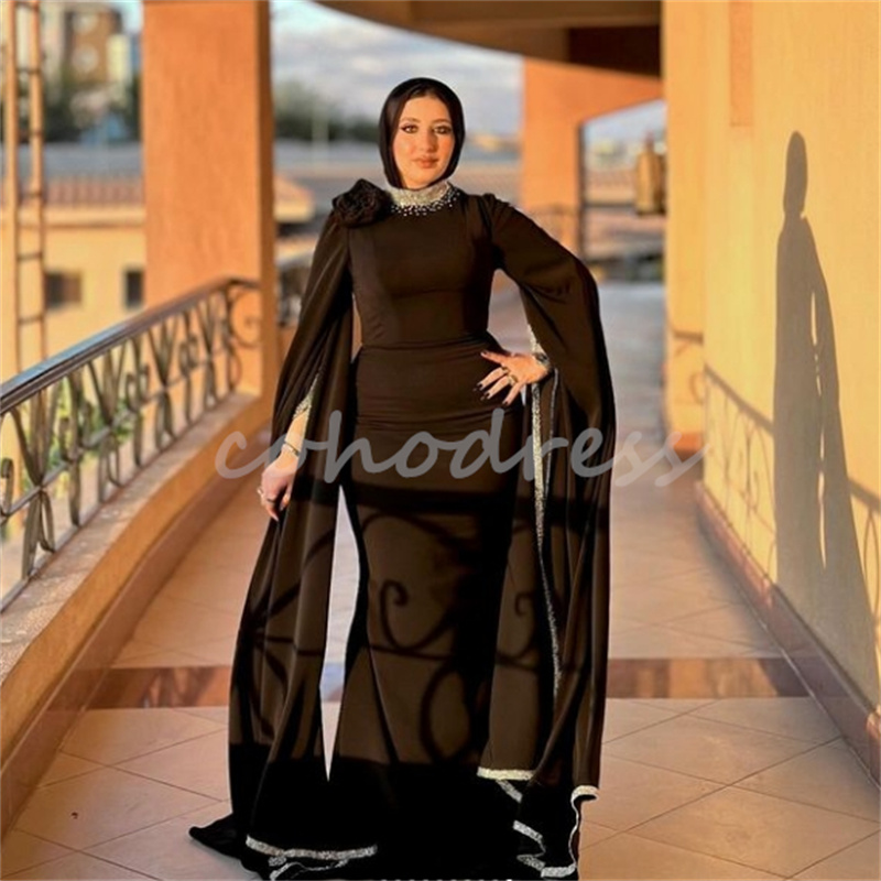Amazing Moroccan Dubai Black Evening Dress With Beaded Sequin Elegant Islamic Muslim Prom Dress Mermaid Formal Party Special Occasion Dress Robe De Ma