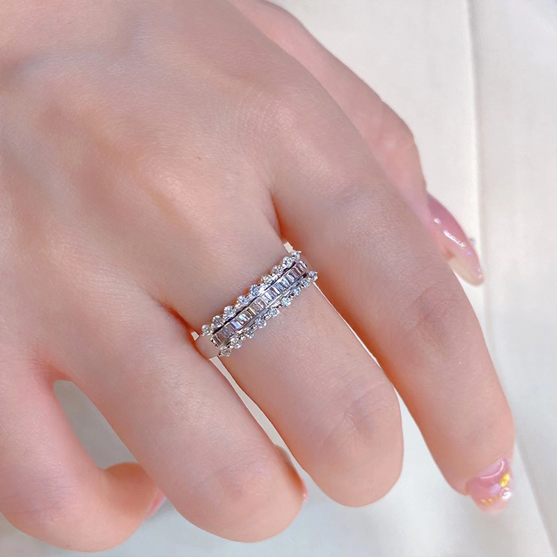 Solitaire Ring 925 Sterling Silver Plated White Gold Square Zirconia Women's Ring White Gold Diamond Ring Square Crystal Wedding Ring Luxury Jewe