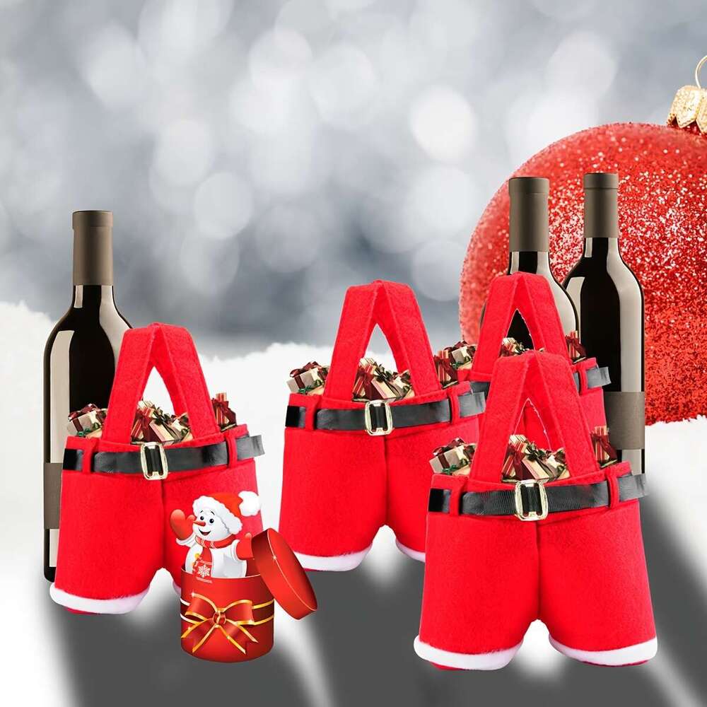 Christmas Santa Claus Shorts Gift Bag Set - Cute Polyester Christmas & New Year's Candy Bags, Red .