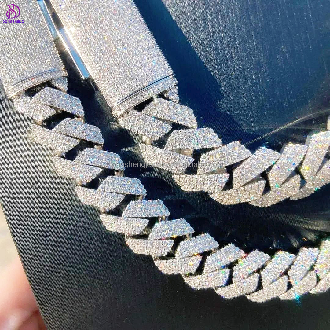 Dongsheng Jewelry Iced Out VVS Moissanite Dia Cuban k Chain Fashion for Men Sier Necklaces14mm 15mm 16mm Necklace