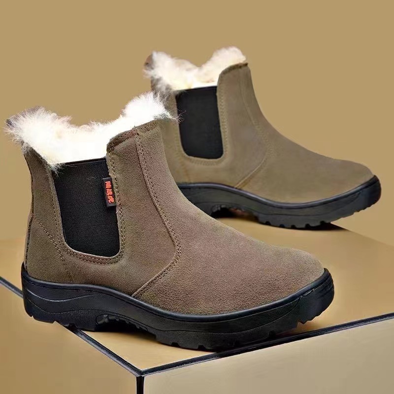 Men's Cowhide Wool Cold Resistant Plush Snow Boots Free Shipping Size38-45.