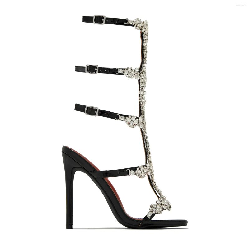 2025 S Fashion Designer Sandals Rhie Decoration Thin Heel Black Sier Shoes Size Cm Square Toe Novelty Atos Mujer Bg