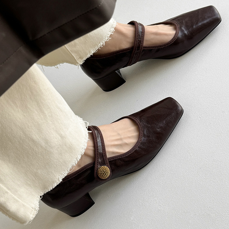 Chunky High Heels 2024 Women New Fashion Square Toe Dress Shoes Party Elegant Pumps f0e3