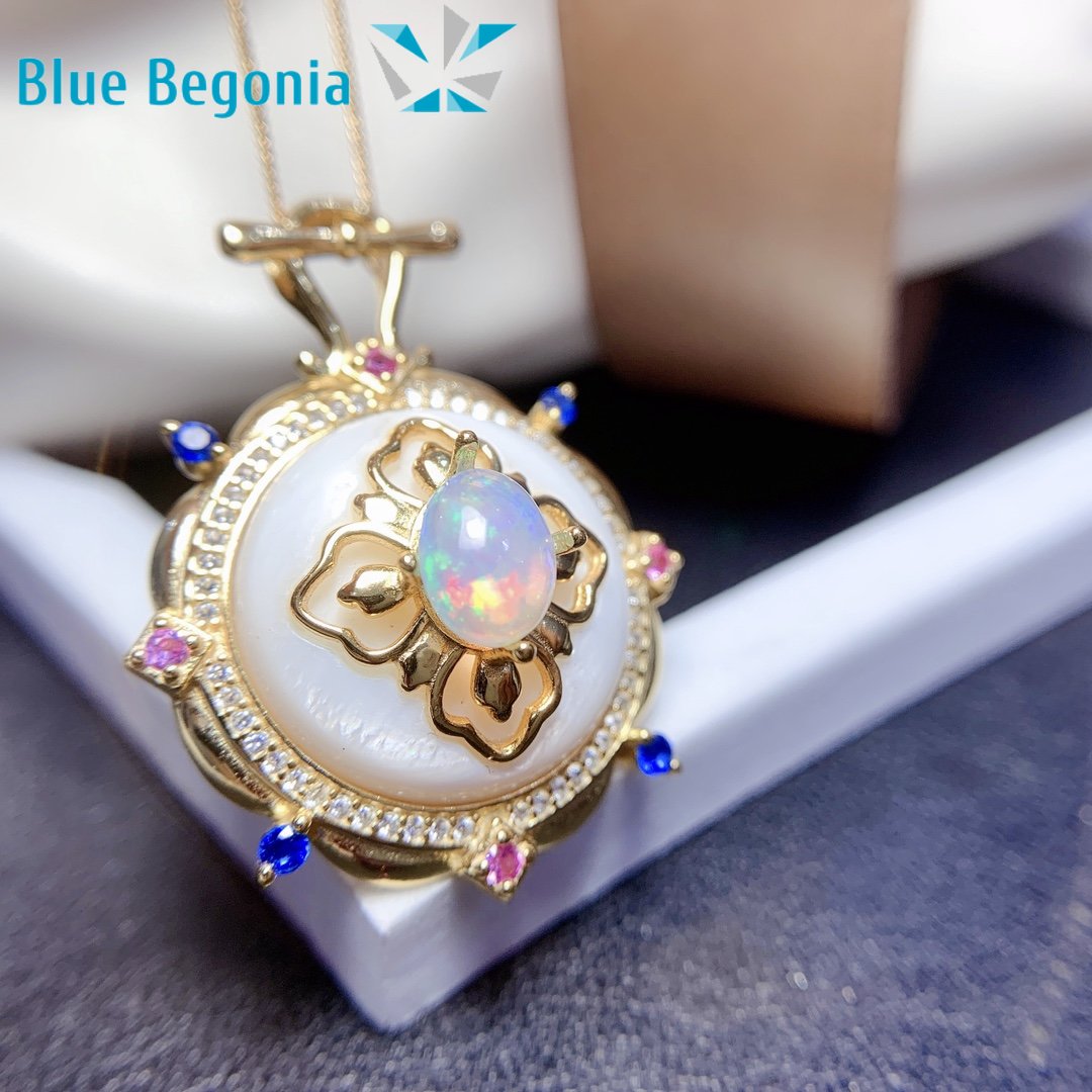 Natural Opal Pendants for Women Anniversary Gift 6*8MM Colorful Gemstones Necklaces 925 Sterling Silver Fine Jewelry