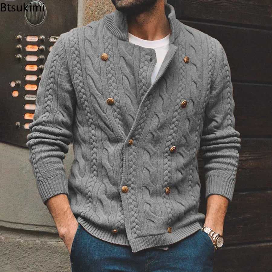 New Arrival New Autumn/Winter Knitted Open Collar Mens Double Chest Sweater Jacket M Street Wear Winter Warm Turtle Neck Mens Clothing Z241111