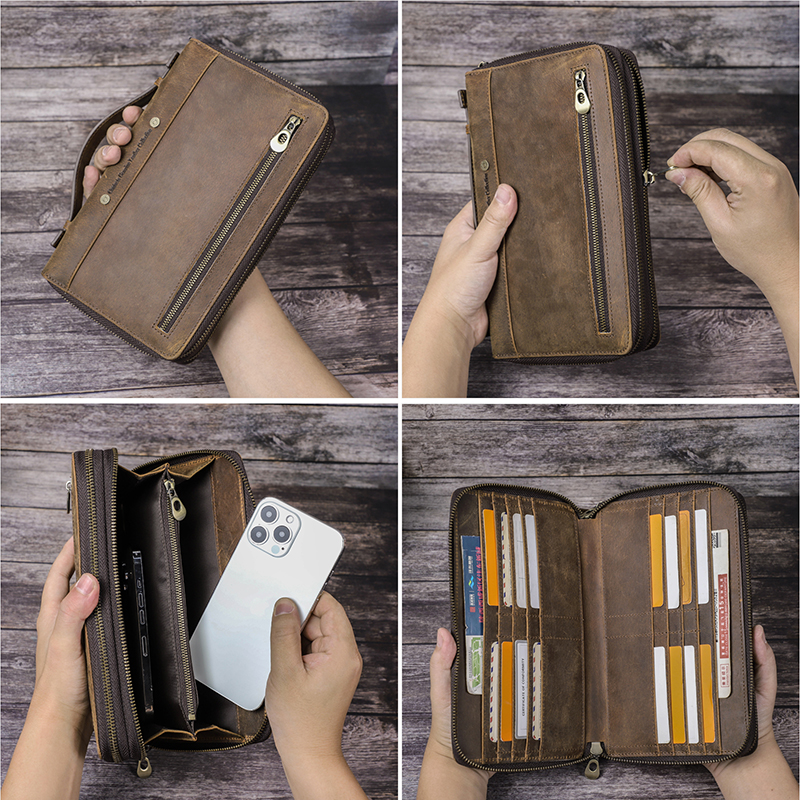 CONTACT'S Genuine Leather Clutch Wallet For Men Long RFID Handbags Phone Pocket Coin Purse Card Holder Large Capacity Money Clip