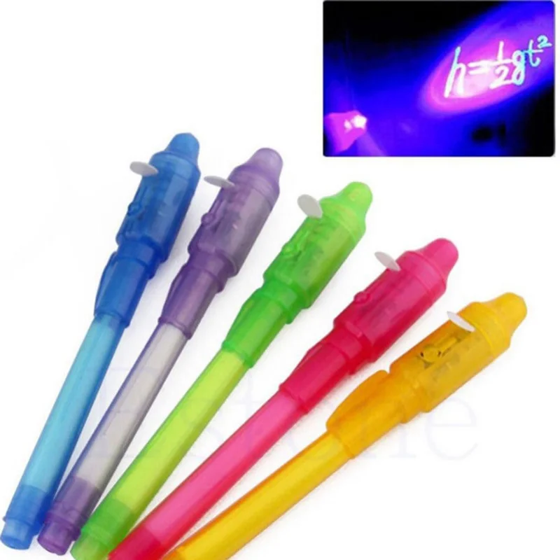 Mini 2 in 1 Highlighter Invisible Ink Pen Magic UV Lights Ultra Violet Flashlight Combo Stationery Marker Penlight with Battery