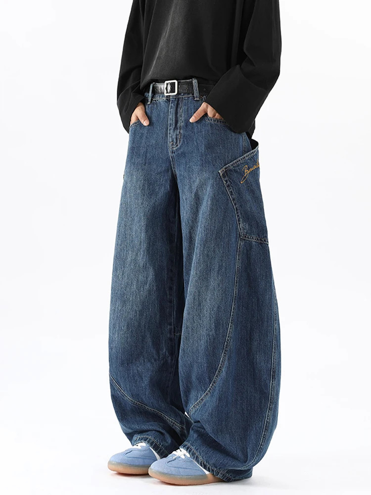 Houzhou Baggy cargo jeans mens denim pants mens Harajuku pocket high waist loose casual mens autumn Y2K retro clothing 241108