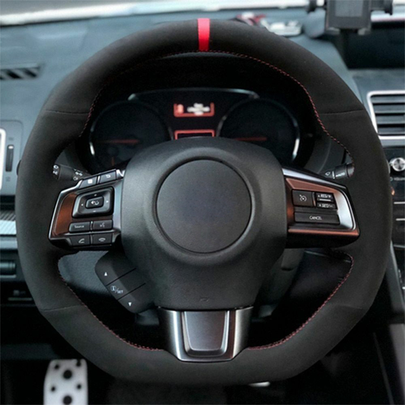 DIY Sewing Car Steering Wheel Cover Wrap Fit For Subaru WRX STI Levorg 2015 2016 2017 2018 2019 2020 2021 Black Suede PU Leather