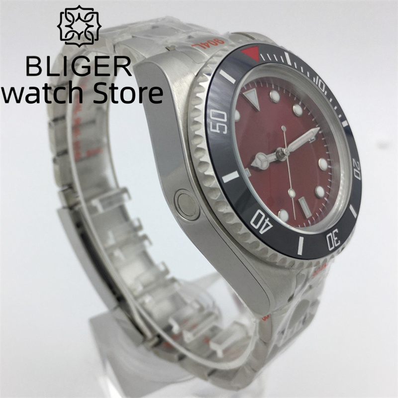 BLIGER 43mm SEA Red Dial Sapphire Crystal Ceramic Insert Rotating Bezom PT5000 NH35 MIYOTA 8215 Automatic Mechanical Men's Watch