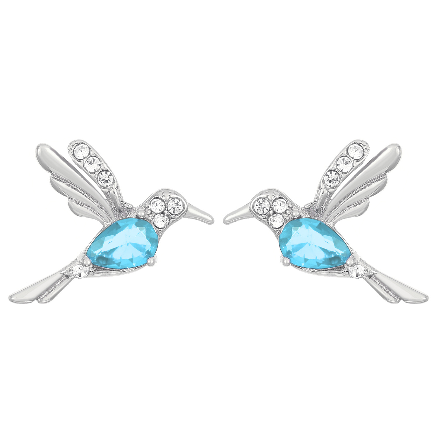 Earrings s925 sterling silver simple hummingbird Stud women light green teardrop-shaped diamond Stud earrings white crystal party Stud luxury jewelry