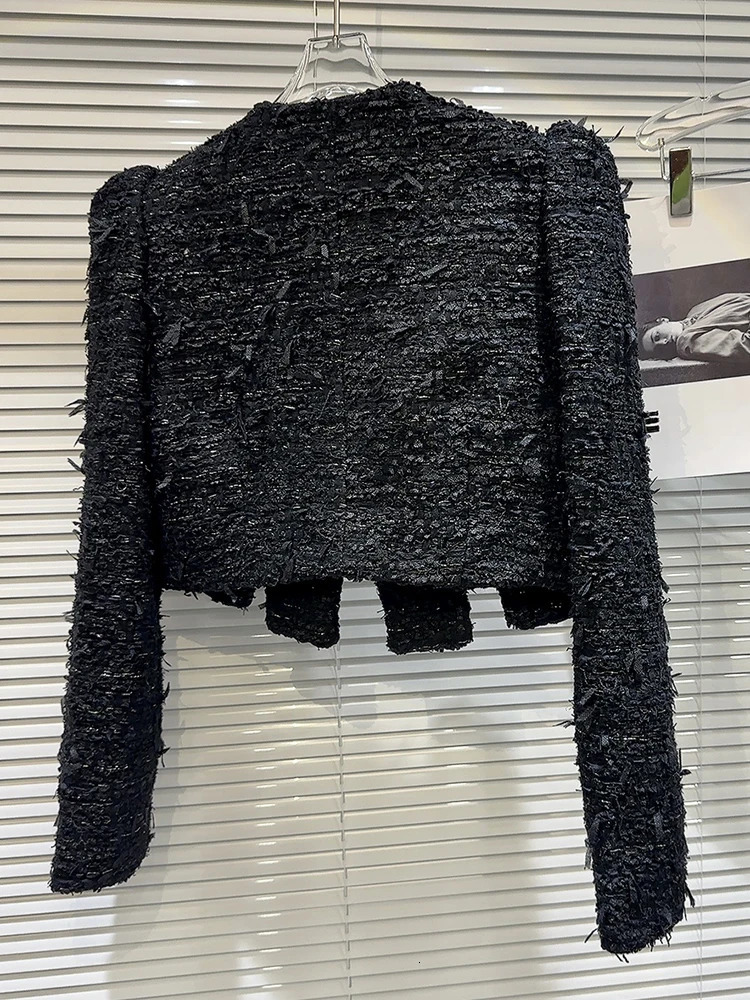 DEAT Fashion Womens Daimonds Bows Shoulder Pad Tweed Caots Autumn Items Oneck Long Sleeves Jackets Female 11XX6643 241111