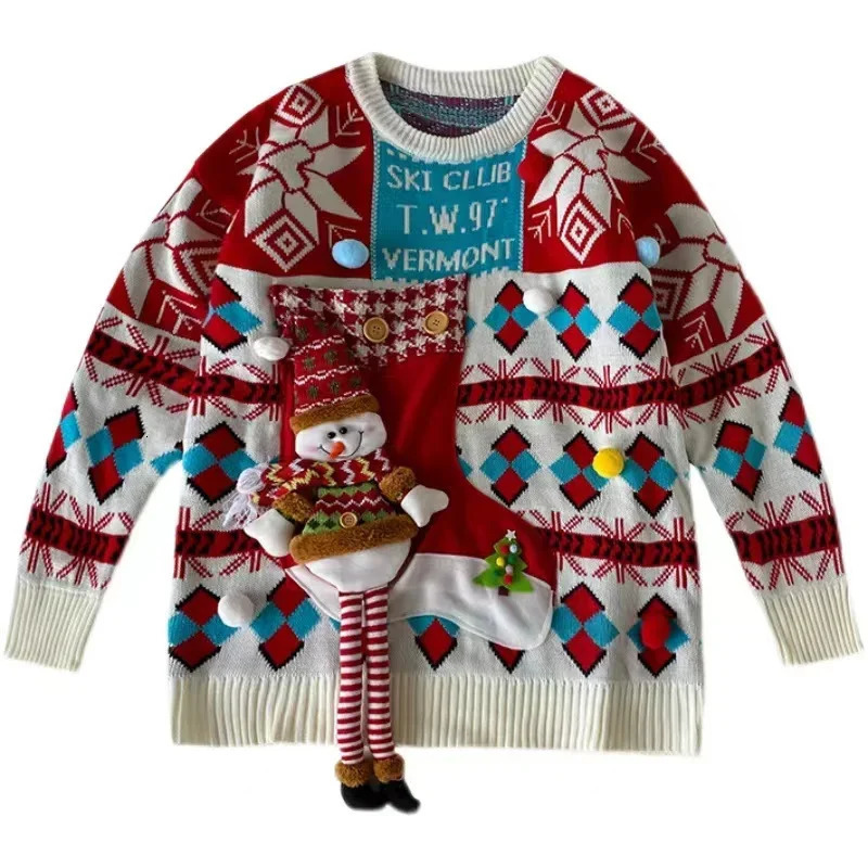 Christmas Style Pullover Sweater Women Y2K AutumnWinter Crew Neck Couples Knit Eve West Jacket 241108