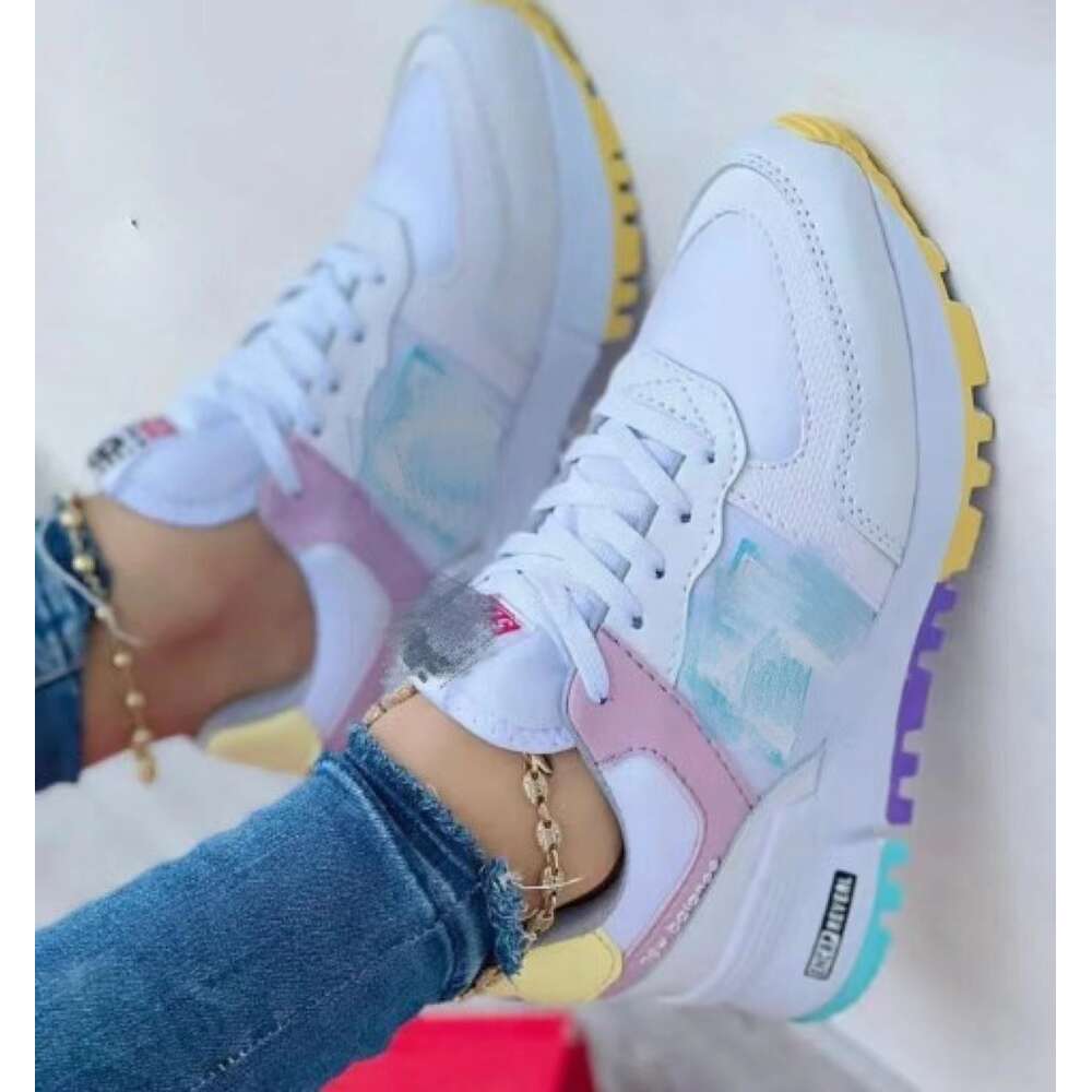 New Casual Sports with Thick Soles, Color Matching Lace Up Canvas Shoes, Running Shoes for Women ddmythur