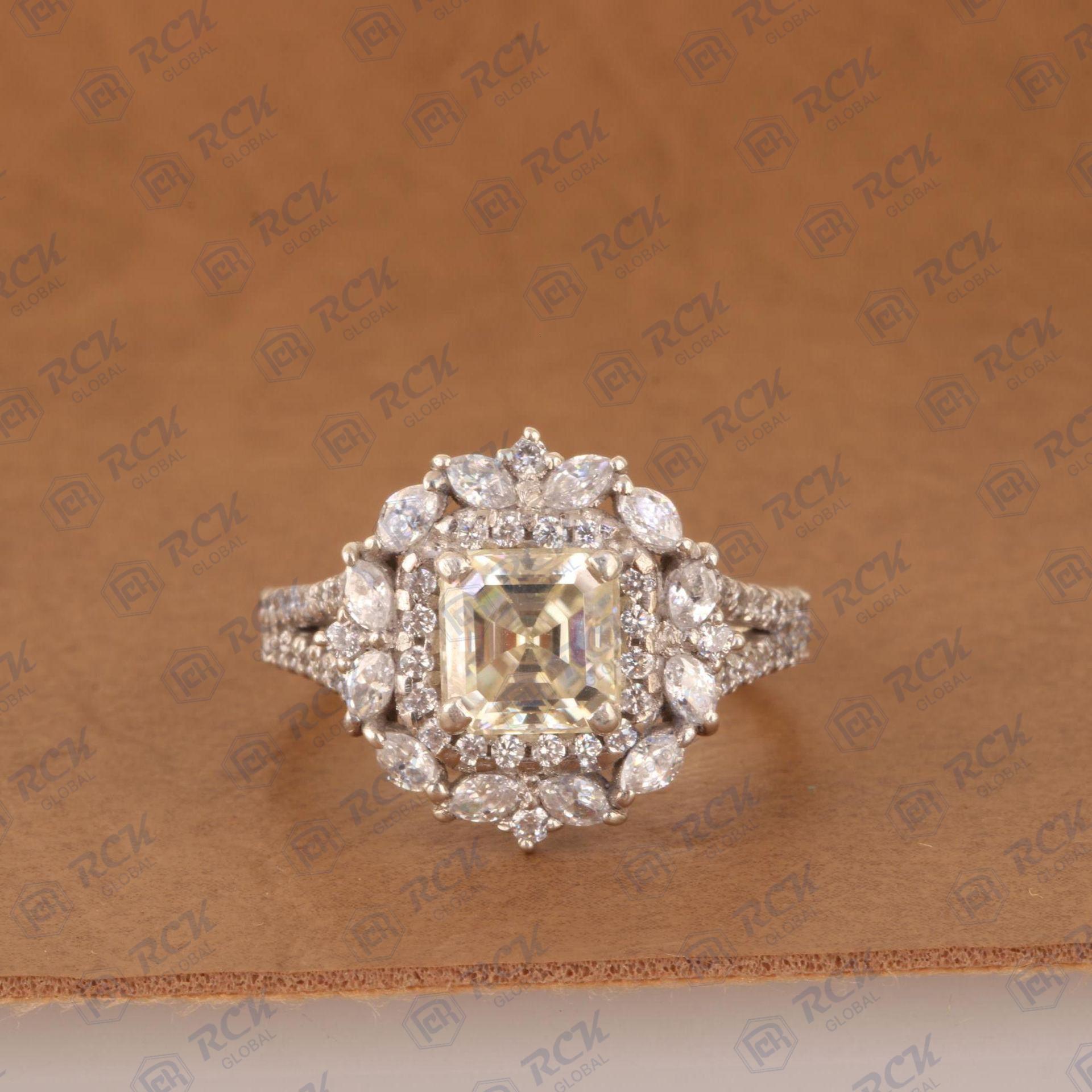 2.80 TCW Asscher Cut Art Deco Moissanite Ring for Women Elegant Anniversary Gift Promise Wedding Bridal Jewelry Pearl Main Stone gorgeous