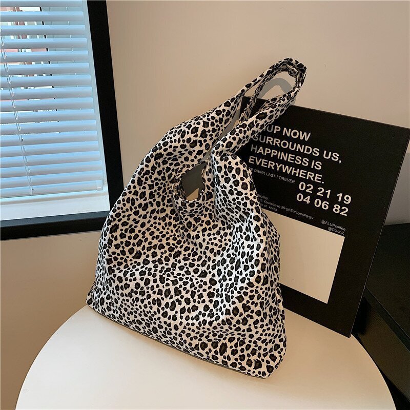 College students commuting to class, large capacity tote for women 2024 new lazy style leopard print canvas shoulder bag