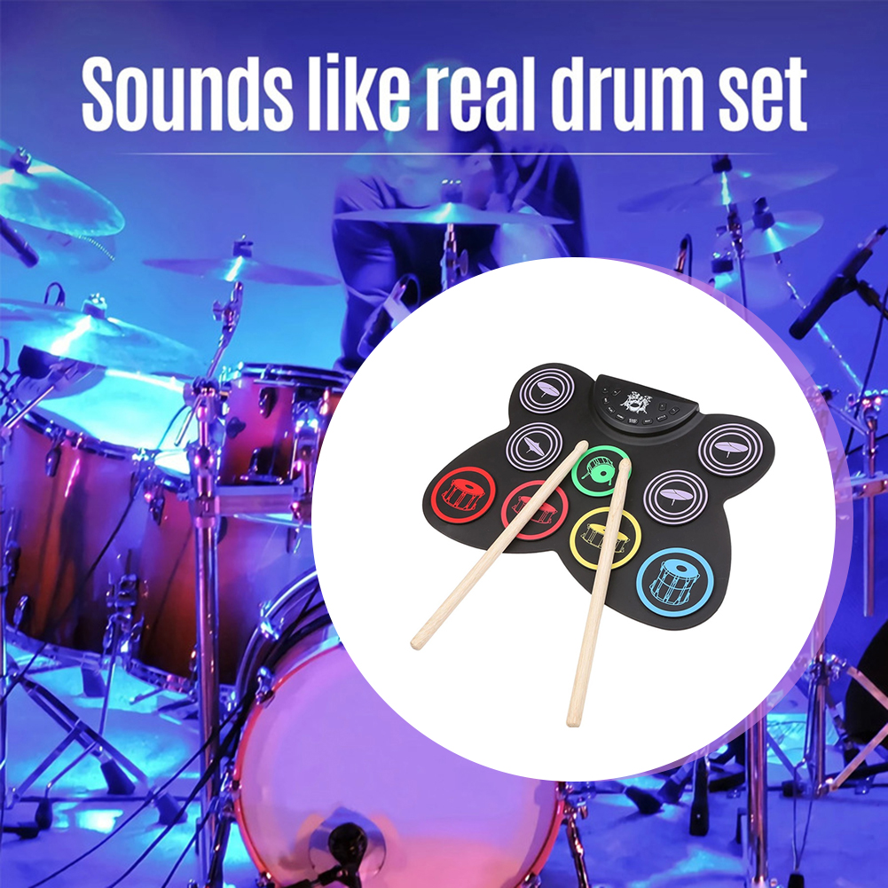 Midi Drum Kit 9 Pads Portable Drums Pedal Controller USB with Drum Sticks Touch Sensitivity Great Holiday Birthday Gift for Kids