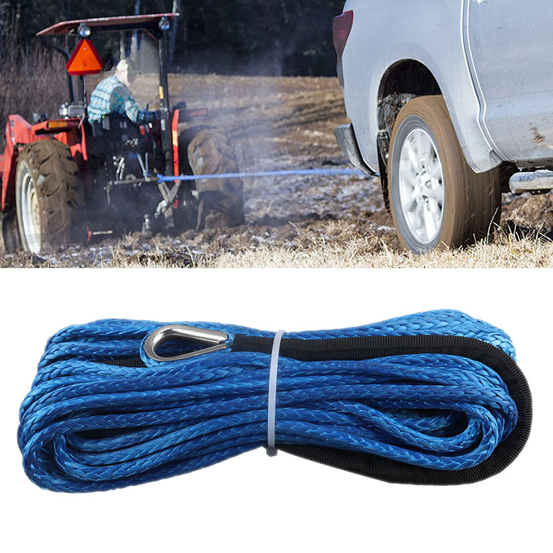 Car Towing Winch Rope Kits 1/4'' x50 ft Synthetic Winch Rope Safety Pull Strap for Offroad Vehicle ATV UTV