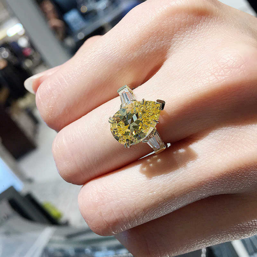 3.00CT Pear Cut Yellow Moissanite Engagement 3 Stone Ring For Women Sterg Sier gorgeous