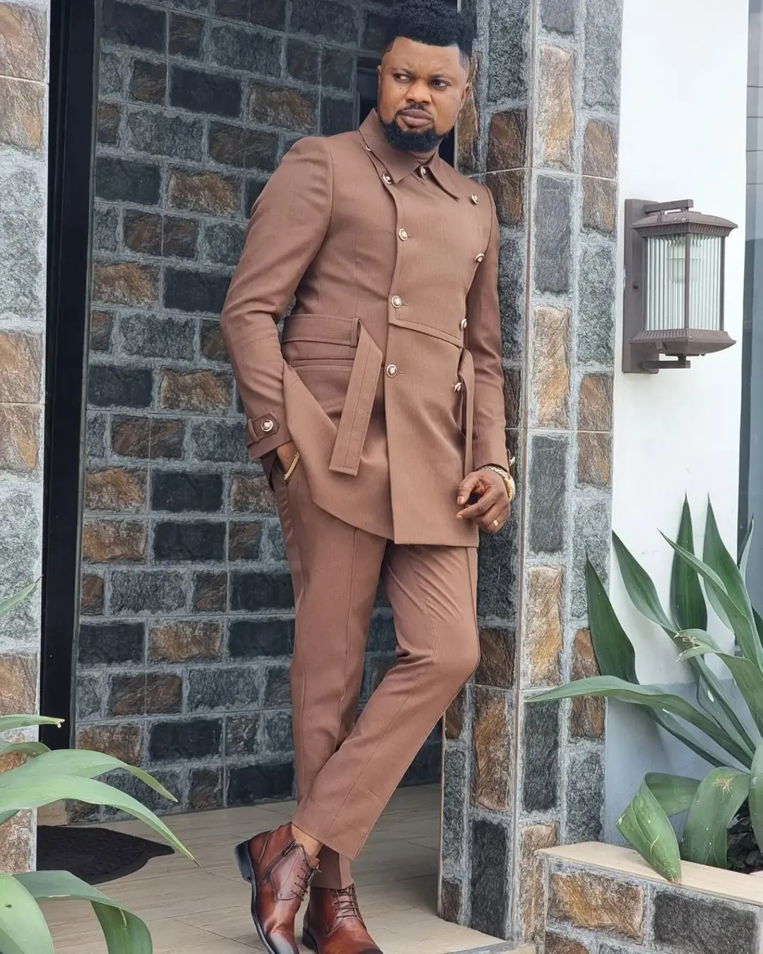Men Suit Set Blazers For Men Brown Double Breasted Luxury Man Wedding Suit 2 Pieces Coat Pants Latest Design (Jacket+Trousers)