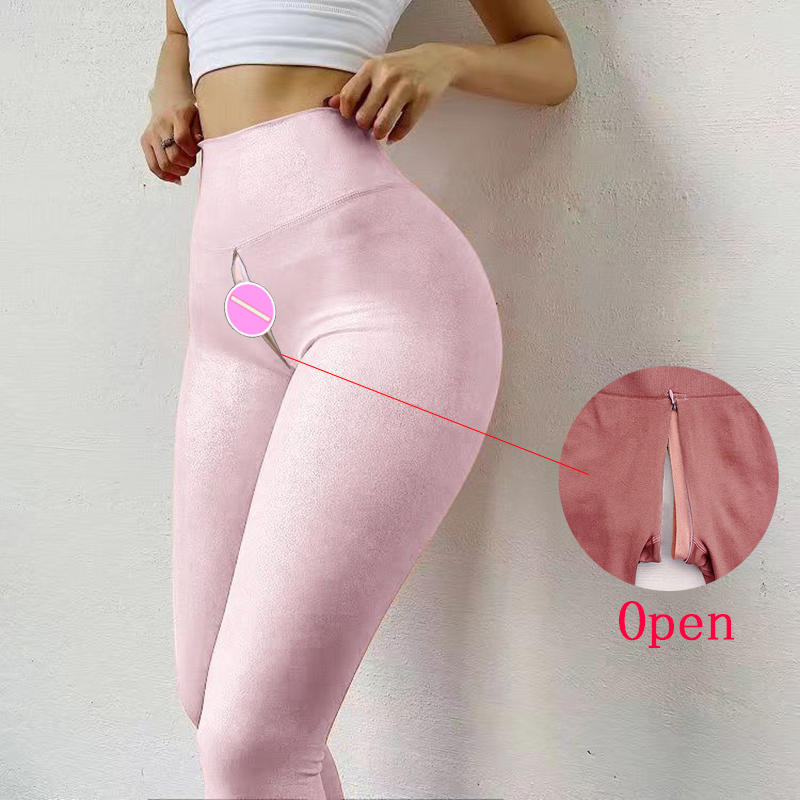 Plus Size Invisible Open Crotch Leggings Sexy High Waist Yoga Outdoor Sports Sex Convenient Club Fun Pants Womens Clothing