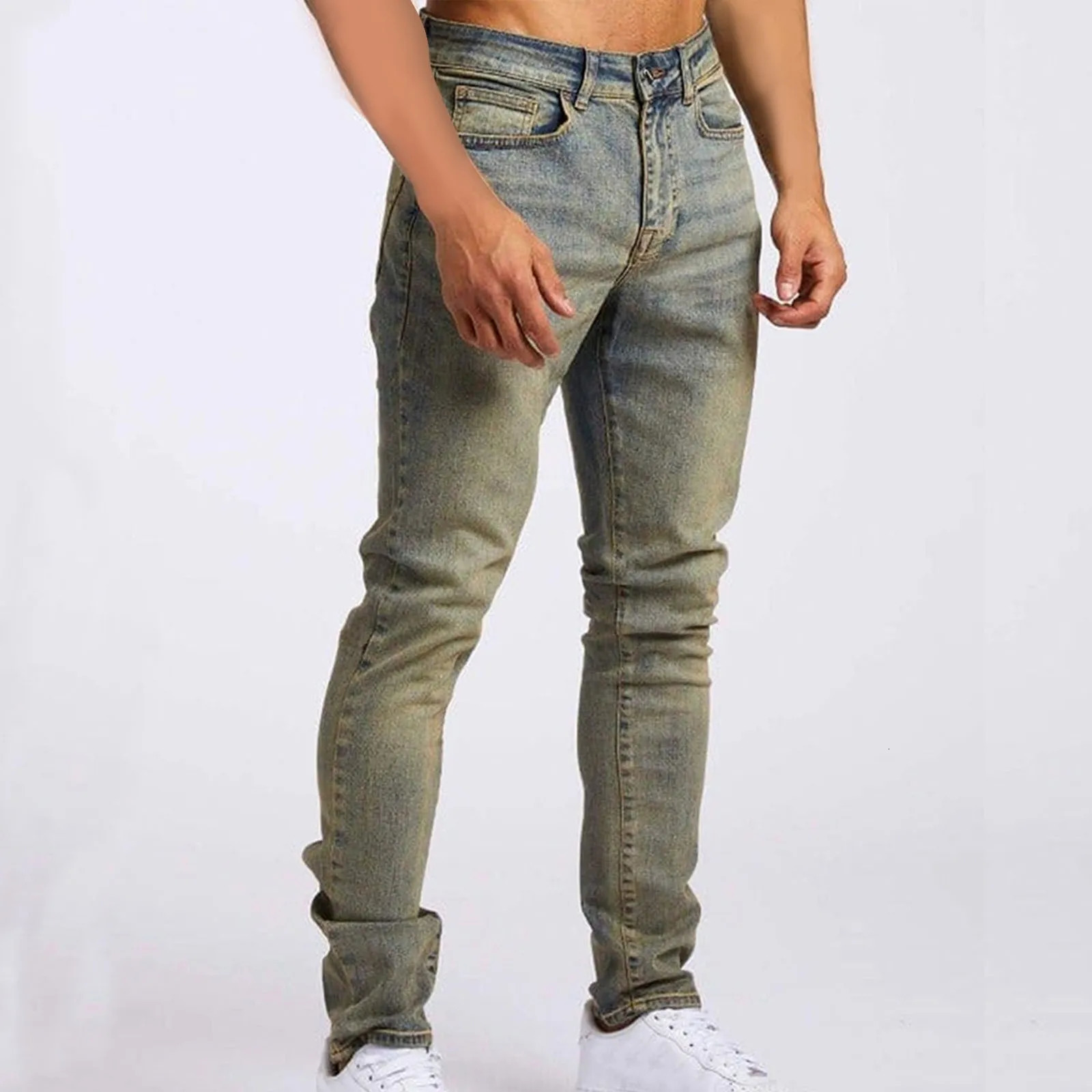 Mens Skinny Stretch Ripped Tapered Leg Jeans Light Blue Original Fit Jean 511 Men Slim Button Straight Trousers Trendy 241107