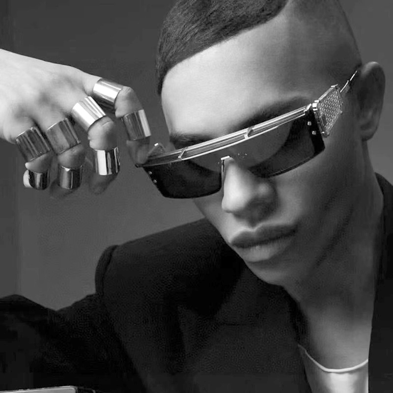Steampunk Sunglasses Men Big Cool Oversized Thick Extra Large Sun Glasses Mens y2k Wrap Around Cyberpunk Futuristic Personalized Metal Punk Goggle S20