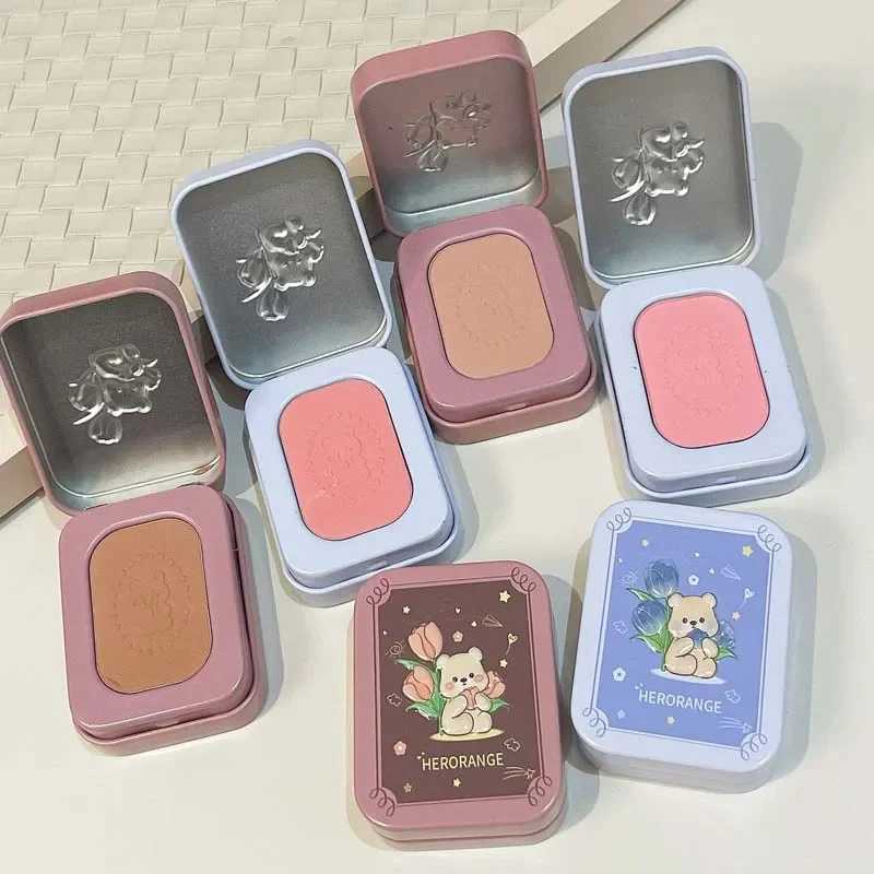Cute Bear Embossed Face Blush Peach Nude Orange Color Brightening Monochrome Matte Blusher Palette Facial Cheek Contour CosmeticXJ241111