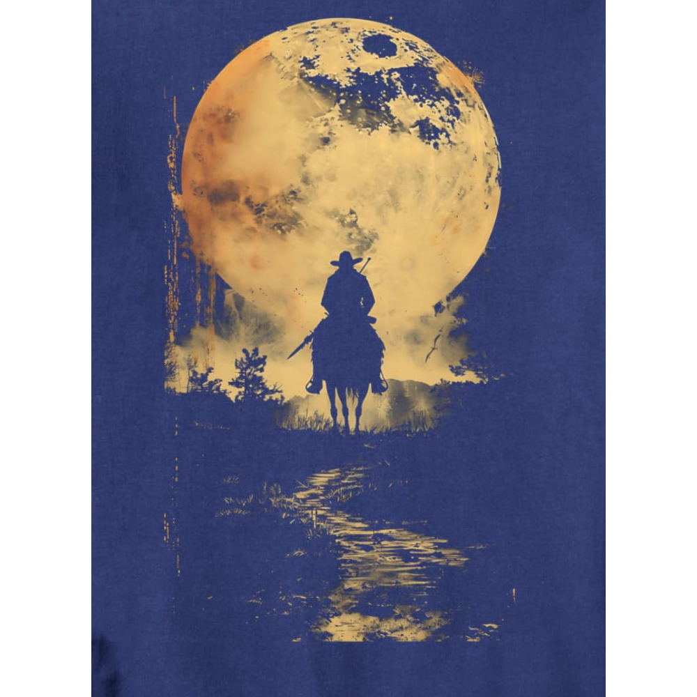 Long Sleeve Shirts for Men sweatshirt Horseback Riding Cowboy Silhouette Moon Western Country Gift Sweatshirt T shirt Tee Streetwear Casual tops cloth