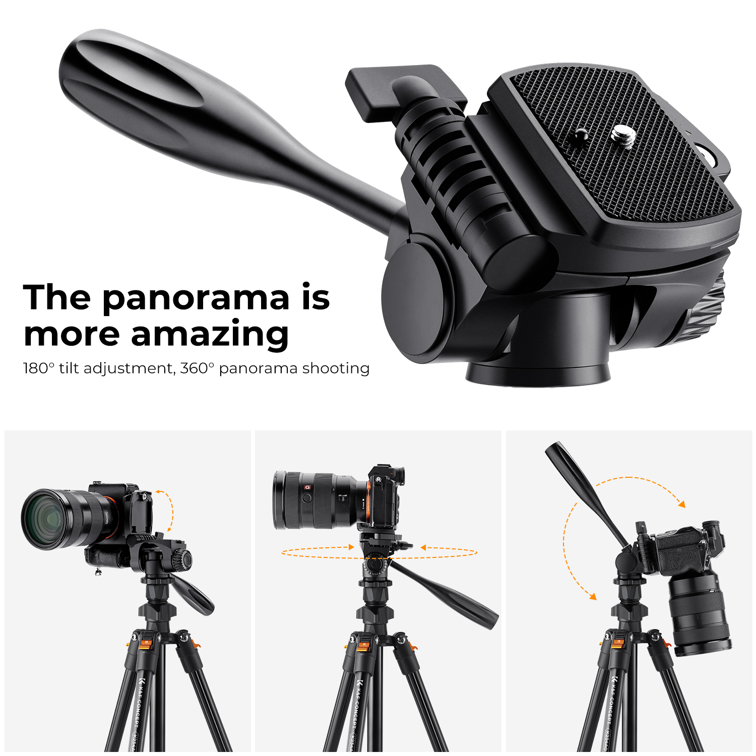 K&F Concept 64 /177cm Video Lightweight Portable Travel Tripod with 3-Way Swivel Pan Tilt Head for Phone SLR DSLR Camera