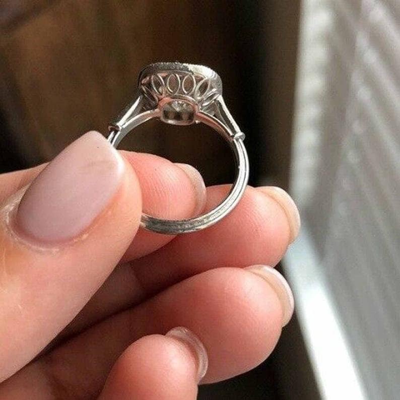 1.57 TCW Colorless Cushion Cut Moissanite Art Deco Ring 14K White Gold with VVS Clarity Fine Jewelry for Weddings gorgeous