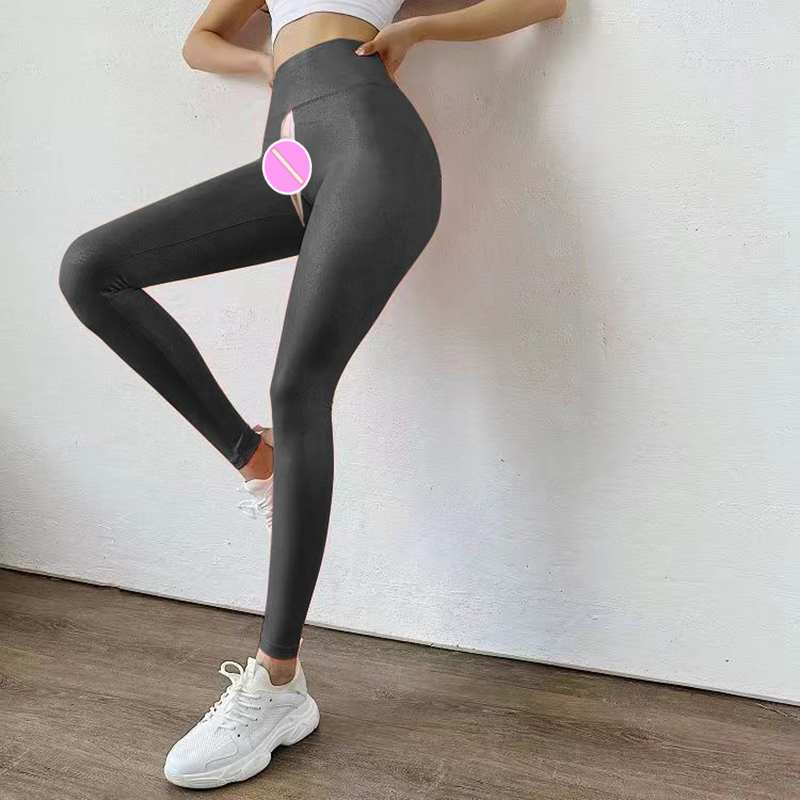 Plus Size Invisible Open Crotch Leggings Sexy High Waist Yoga Outdoor Sports Sex Convenient Club Fun Pants Womens Clothing