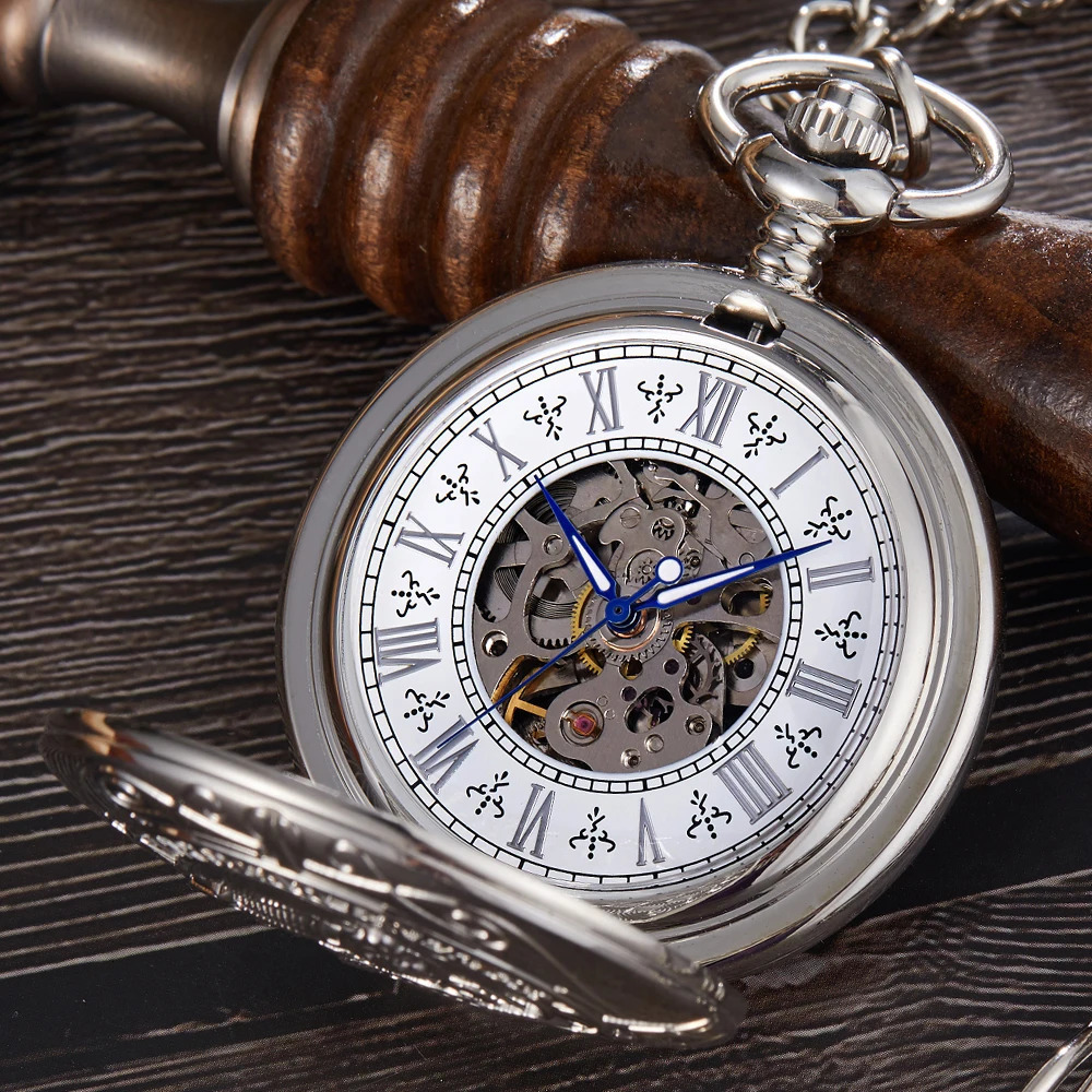Mechanical pocket watch antique skeleton mens steampunk mechanical Fob watch clock pendant hand cranked Relogio De Bolso 241108CJ