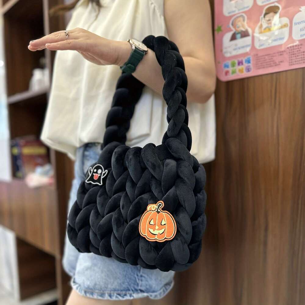 Christmas Festive Handwoven Fabric Gift Bag Christmas Halloween - Plush Veet Rope Purse Women, Unique Handcrafted Fashion Accessory, Ideal for Holiday