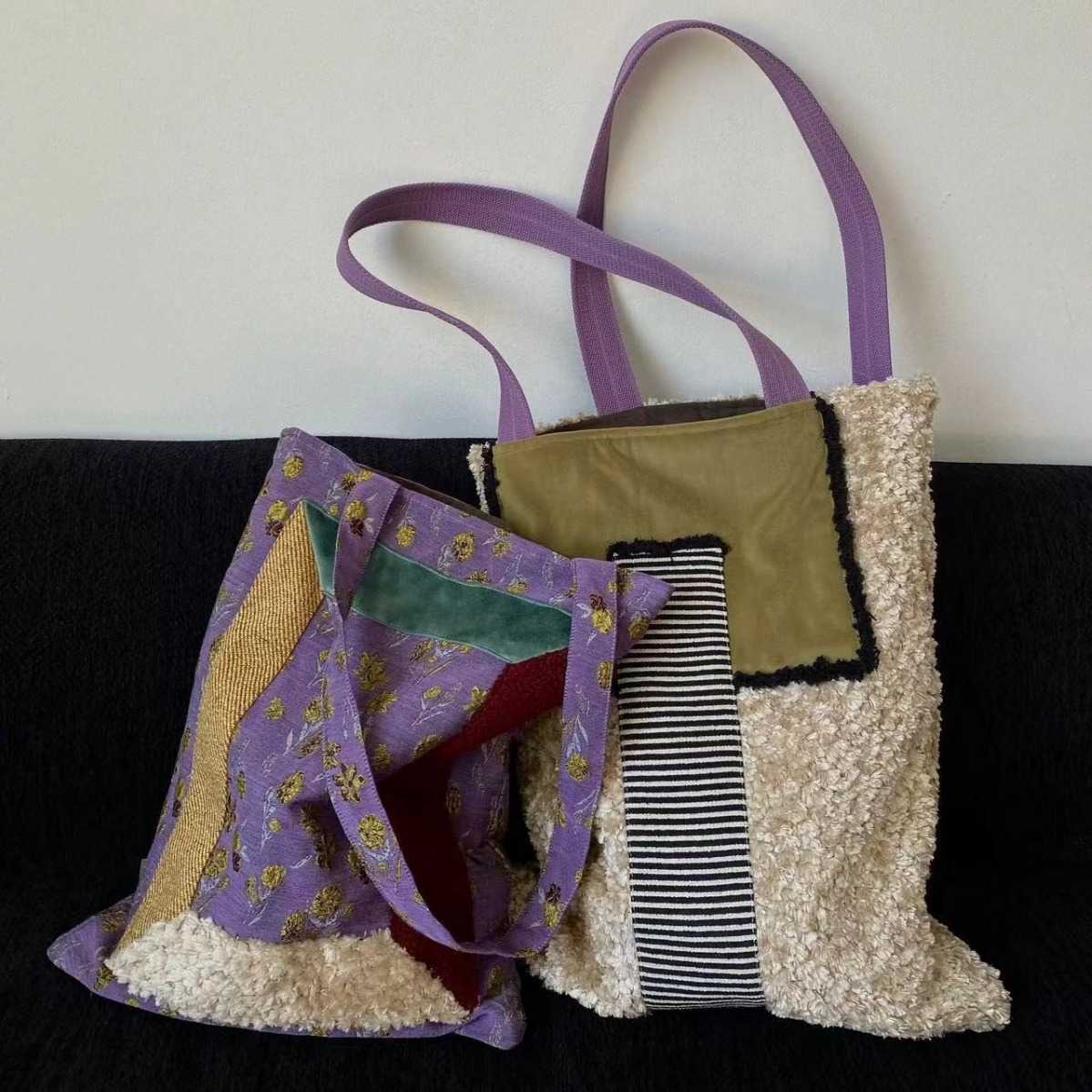 Mao large capacity autumn and winter splicing bag female versatile shoulder bag 241115