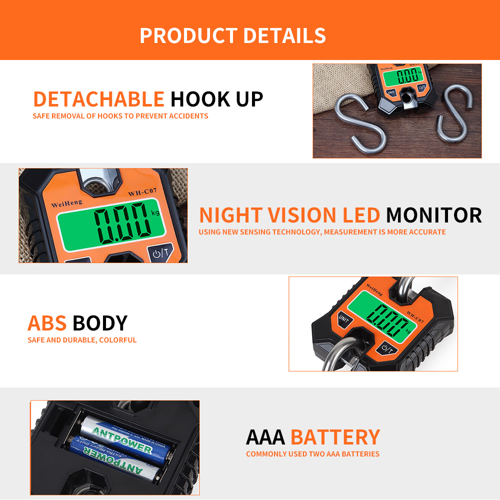 Industrial Detachable Portable Micro Crane Scale 100KG 250KG 50g Hanging Suitcase Digital Weigh Hook Electronic Scale Steel Tool eec0a