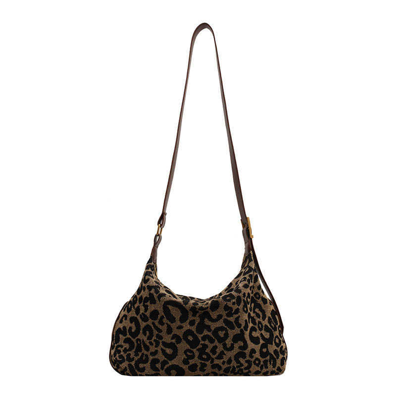 Texture bag for women, large capacity 2024 new fashion big bag, leopard print cloth bag, niche single shoulder crossbody bag
