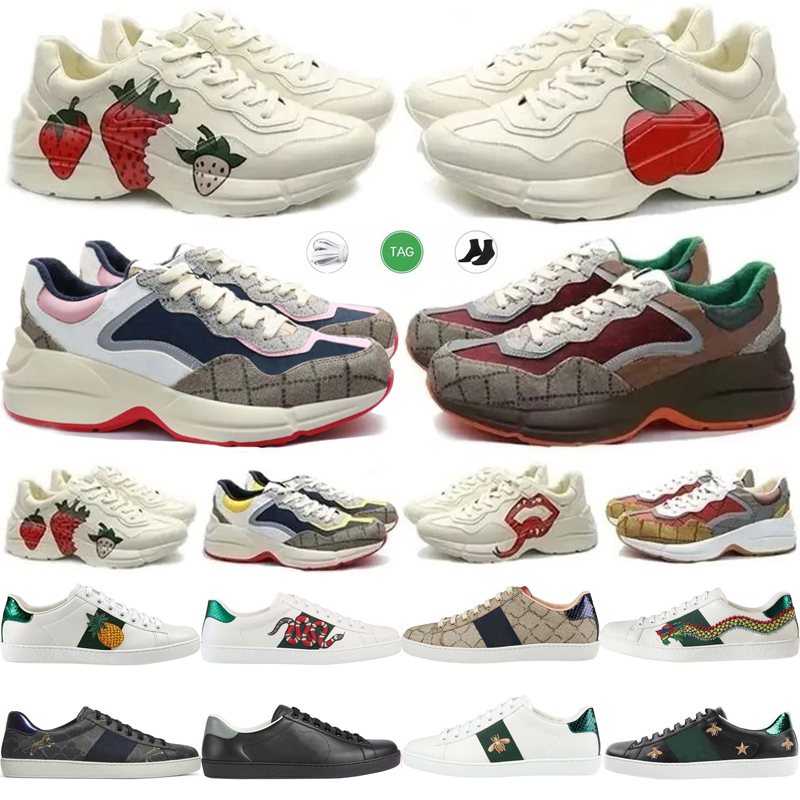 Sneaker de qualité supérieure Sneaker Rhyton Casual Shoes Mens Mens Womens Le cuir imprimé Bunky Trainer Ace Bee Snake Fashion Plateforme de mode