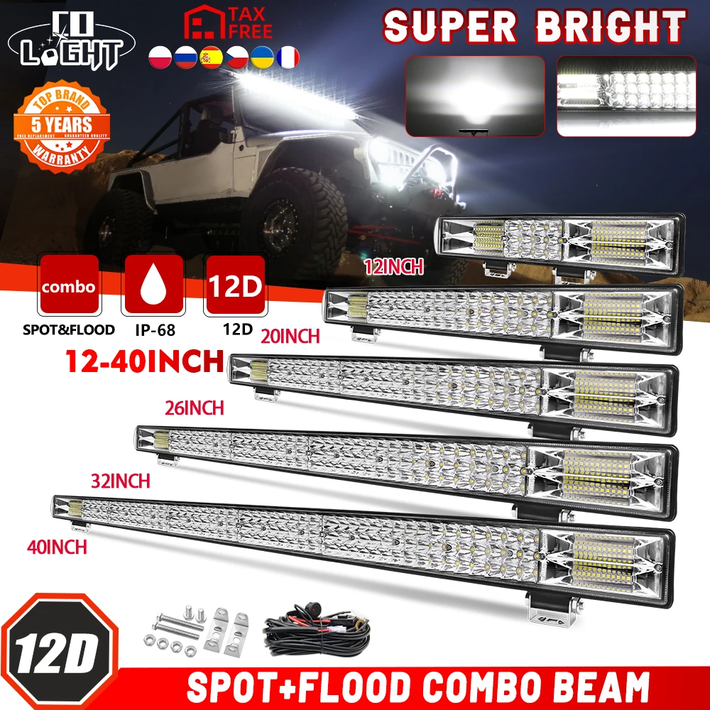 CO LIGHT 12"20"26"32"40" LED Light Bar 3-Rows 90000LM Flood Spot Offroad LED Driving Light for Pickup Truck SUV ATV UTV Boat 