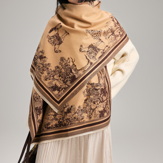 Autumn winter ethnic style print, women's imitation cashmere warm scarf, travel and outdoor shawl